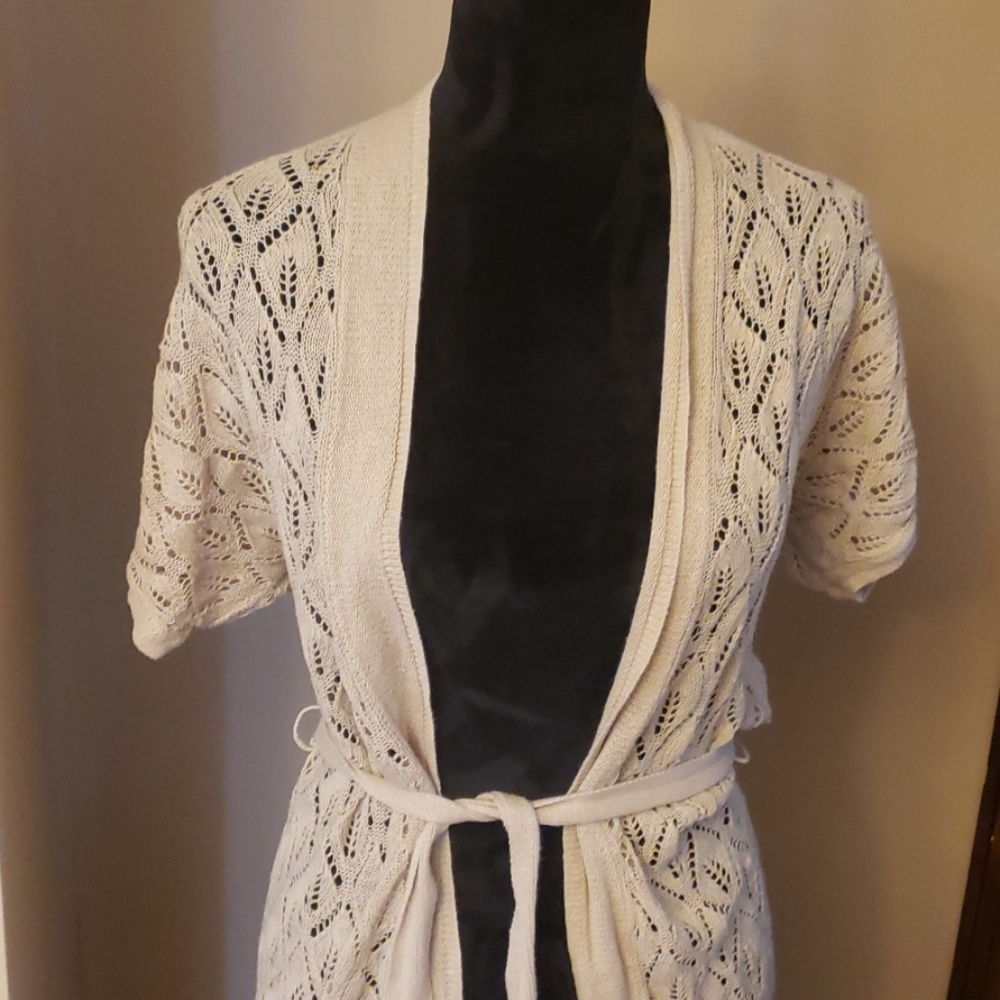 Crocheted tie cardigan